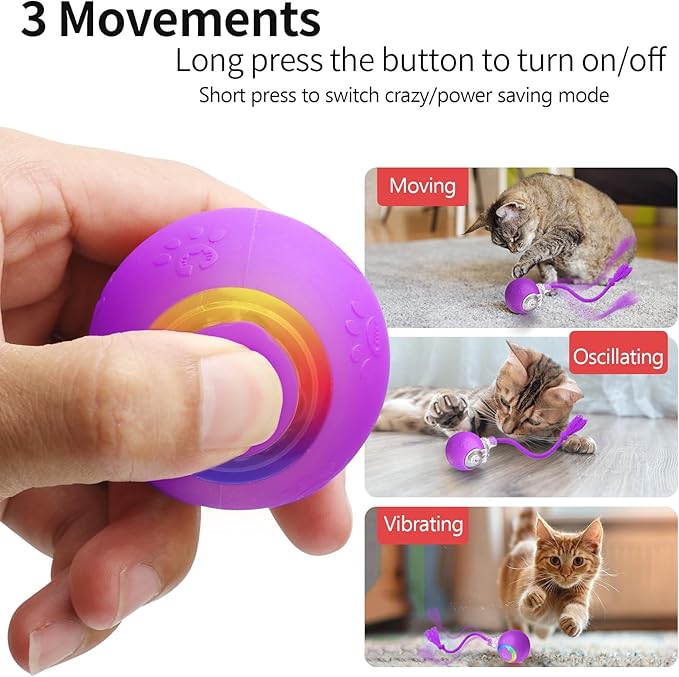 Interactive Cat Toys, Automatic Moving Cat Toys for Bored Indoor Adult Cats, Fast Rolling, Chirping & Motion-Activated Kitty Toys, Fun Gift for Cats with Speedy Tail 2.0, USB Rechargeable, Purple-Mewly Pet