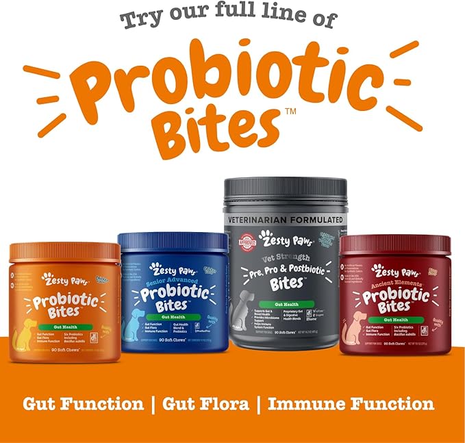 Zesty Paws Probiotics for Dogs, Digestive Enzymes Gut Flora, Digestive Health, Diarrhea & Bowel Support, DE111, Dog Probiotics Soft Chew for Pet Immune System, Chicken, 90 Ct-Mewly Pet