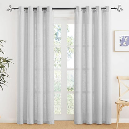 RYB HOME Grey Sheer Curtains - Linen Grommet Window Curtain Drapes Light Airy Semi Sheers for Bedroom Patio Living Room Patio Door, Wide 52 x Long 84 inch, 2 Panels, Dove Grey