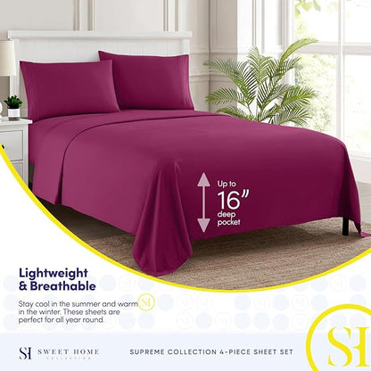 Full Size Sheet Sets - Breathable Luxury Sheets with Full Elastic & Secure Corner Straps Built In - 1800 Supreme Collection Extra Soft Deep Pocket Bedding Set, Sheet Set, Full, Berry