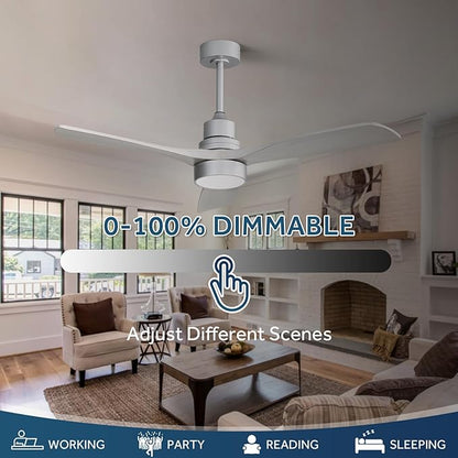Sofucor 52 Inch Ceiling Fan with Lights, Low Profile Flush Mount Mordern Wood Ceiling Fan with Remote for Indoor Farmhouse Bedroom Living Room Outdoor Patio Porch, Reversible DC Motor, Noiseless