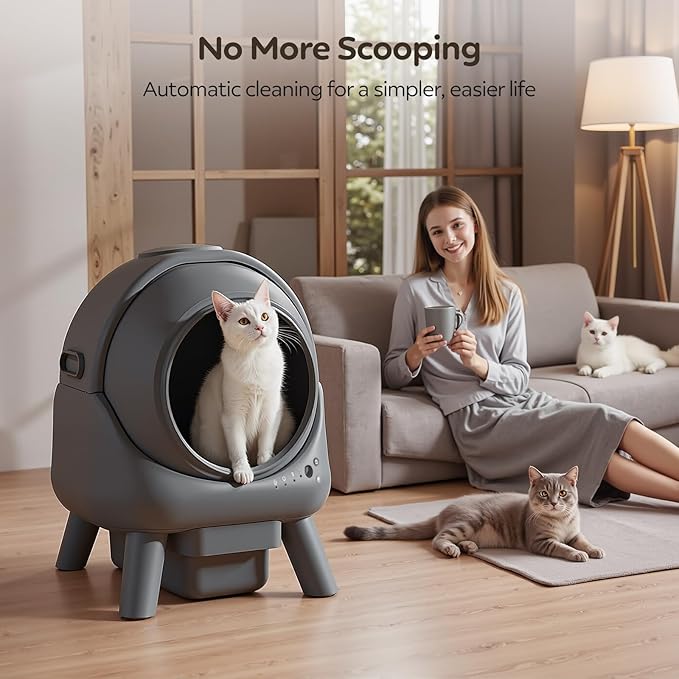 Self Cleaning Litter Box for Multiple Cats – Automatic Cat Litter Box with App Control, Odor-Free Waste Disposal, Dual Safety Sensors, Litter Bags, Grey-Qx2-Mewly Pet