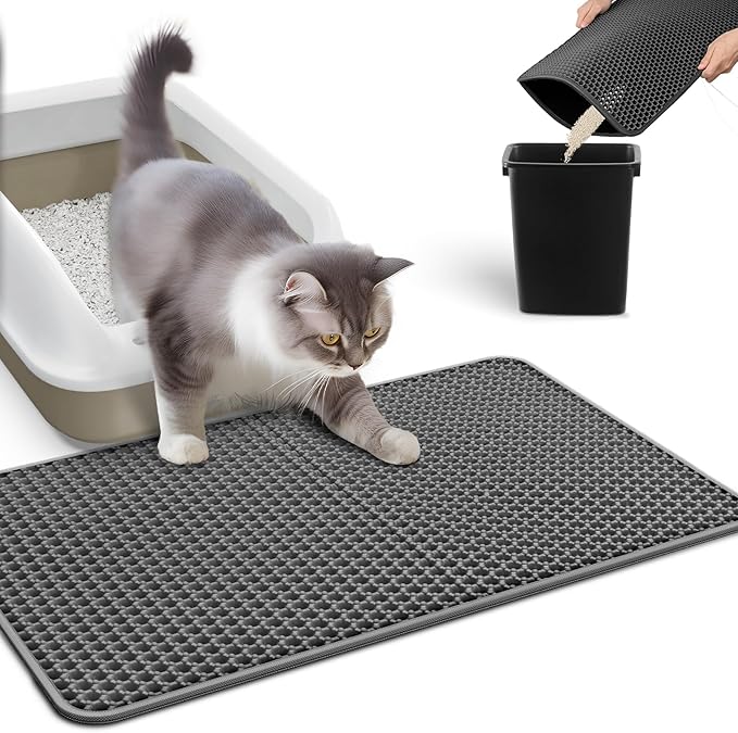 Cat Litter Mat - 23.2'' x 14.6'' Small Litter Trapping Mat, Easy to Clean Litter Box Mat, Waterproof, Urine-Proof, Non-Slip Kitty Litter Mats for Floor, Dark Gray-Mewly Pet
