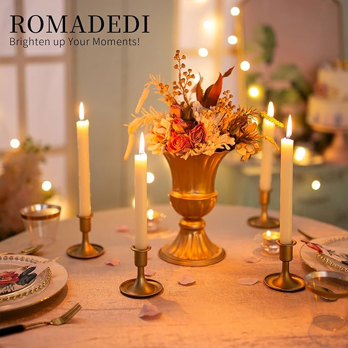 Candlestick Holders Taper Candle Holders, Romadedi Gold Candle Stick Candle Holder for Table Centerpiece, Wedding Reception, Festive Christmas Mantel Decoration or Home Decor, Set of 18
