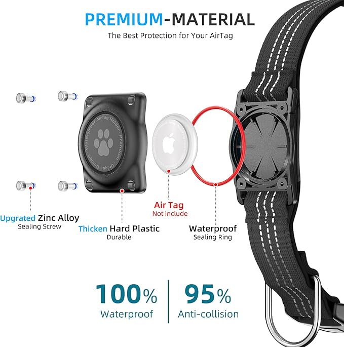 Upgraded AirTag Dog Collar, IP68 Waterproof Air Tag Dog Collar Holder, Reflective, Ultra-Durable, Comfortable Padded, Heavy Duty Dog Collars for Small Medium Large Dogs (XL (15.6"-22"), Black)-Mewly Pet
