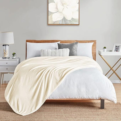 Walensee Fleece Blanket Plush Throw Fuzzy Lightweight (Queen Size 90x90 Cream) Super Soft Microfiber Flannel Blankets for Couch, Bed, Sofa Ultra Luxurious Warm and Cozy for All Seasons