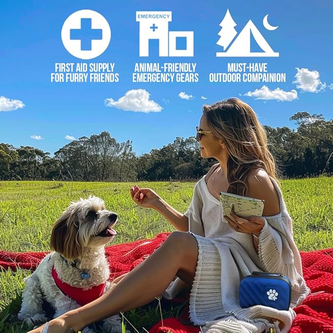 EVERLIT Pet Medic First Aid Kit | Vet-Approved Animal Care Kit with 95 Pcs Medical, Outdoor & Emergency Supplies to Treat Dogs, Cats | Travel-Friendly Compact Bag for Home, Car and Travel (Blue)-Mewly Pet