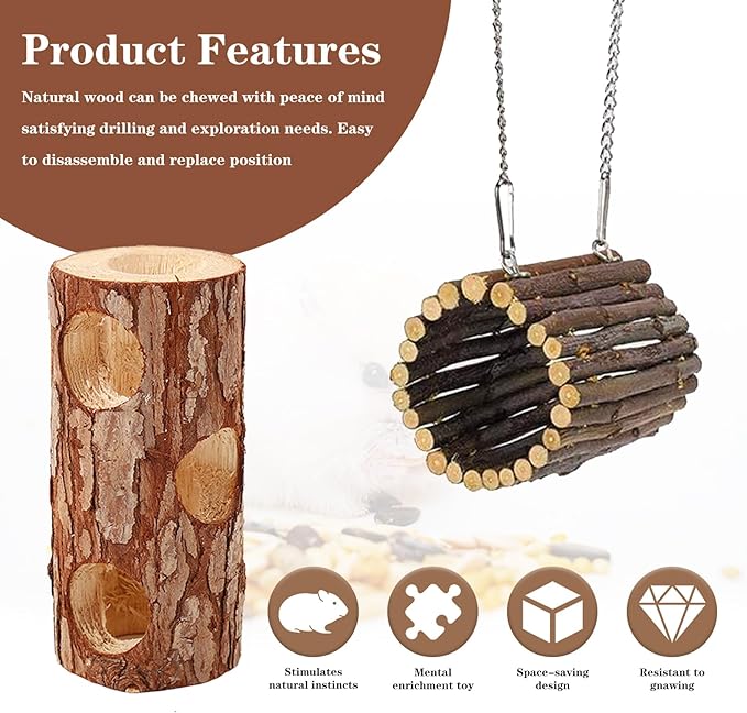 Natural Wooden Hamster Tunnels & Hideouts – Chew-Safe Birch Trunk Tubes for Dwarf Hamsters, Gerbils, Mice – Cage Accessories, Exercise Toy, Forest-Themed Small Pet Habitat-Mewly Pet