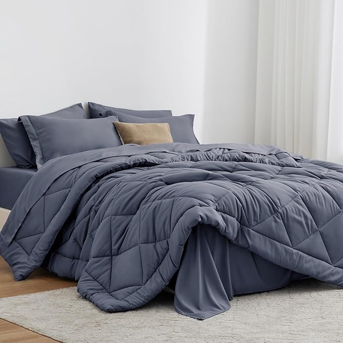 Love's Cabin 7-Piece Full Comforter Set – Navy Blue | All Season Bed in a Bag