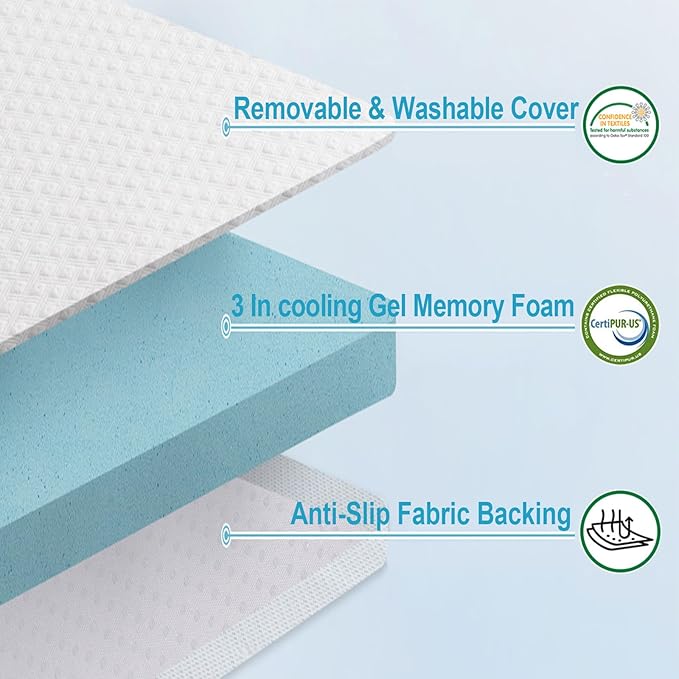 EDILLY 3 Inch Cooling Gel Memory Foam Mattress Topper California King Size,with Removable & Washable Bamboo Cover,Soft Breathable Mattress Pad,Bed Topper for Back Pain Relief (72x84)