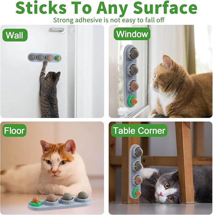 CCINEE Catnip Balls for Cats Wall Catnip Toys Edible Cat Toys for Cat Lick Safe Healthy Kitten Chew Toys Teeth Cleaning Dental Cat Toys(4 Flavor)-Mewly Pet