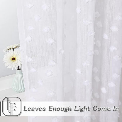MYSKY HOME Pom Pom White Sheer Curtains for Bedroom Girls Room Curtains 108 Inches Long for Nursery Kids Light Filtering Boho Window Drapes, Rod Pocket, 38" Wide, 2 Panels