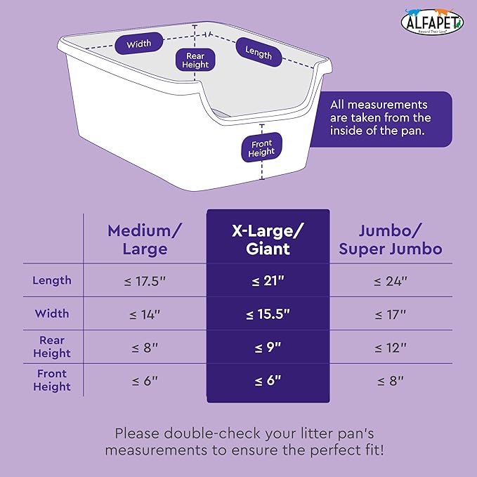 Alfapet Heavy Duty Flat Bottom Cat Litter Box Liners - Extra Giant 15 Count - Tear-Resistant Cat Litter Bags - Kitty Litter Liners for Rectangular Litterbox Pans, 36” x 18” x 2MIL Thick 30 lb Capacity-Mewly Pet