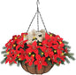 Florielle Artificial Fake Christmas Hanging Flowers Plants Basket with LED Lights, Faux Poinsettia, Pine Branches, for Outdoor New Year Xmas Decoration, Porch Home Holiday Decor (Green)