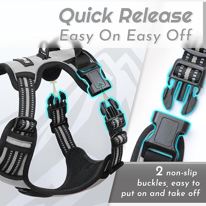 Eagloo Dog Harness Small Sized Dog, No Pull Service Vest with Reflective Strips and Control Handle, Adjustable and Comfortable for Easy Walking, No Choke Pet Harness with 2 Metal Rings, Grey, S-Mewly Pet