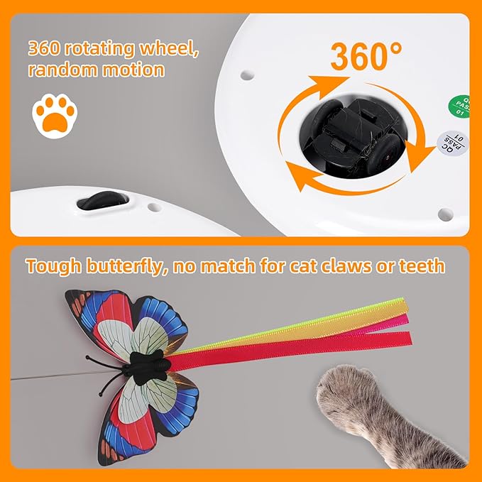 Cat Toy 3in1 Automatic Interactive Wand Toy for Indoor Cats,Moving Butterfly&Glowing Feathers Speedy Tail,Rechargeable Cat Enrichment Toys for Kittens-Mewly Pet