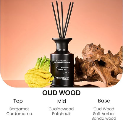 M&SENSE Minimalist Large Reed Diffuser 300ml, Oud Wood Scented with Natural Essential Oils, Long Lasting with 7 Sticks, Non-Toxic Home Fragrance for Bedroom, Bathroom Decor