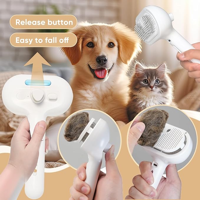 3-in-1 Cat Steam Brush – Pet Grooming & Shedding Comb with Gentle Steam Spray, One-Click Hair Release, for Long & Short Hair Cats & Dogs (White)-Mewly Pet