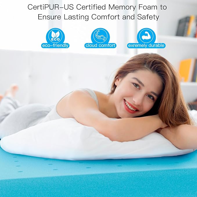 Airensky 3 Inch Memory Foam Mattress Topper, Cooling Gel Infused High Density King (76"x80") Topper with Removable Skin-Friendly Cover, Bed Topper for Pressure Relief Back Pain, CertiPUR-US Certified