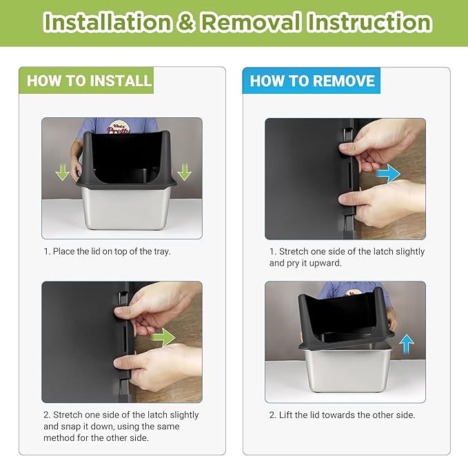 Stainless Steel Litter Box, Large Litter Box with Lid, Splash Proof, or Rusts, Black (23.5" L x 15.5" W x 14" H)-Mewly Pet