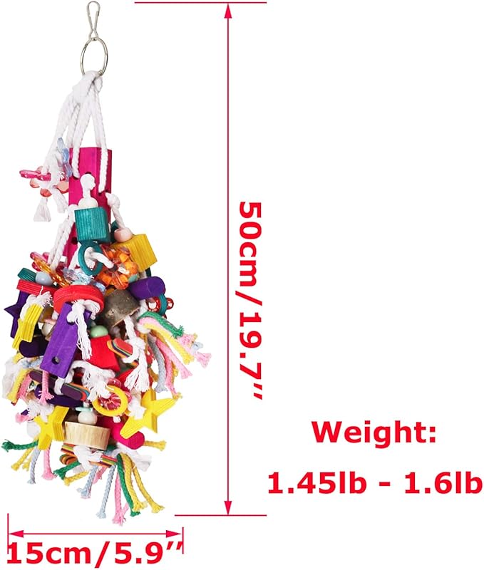 BWOGUE Large Parrot Chew Toy Bird Chewing Toy Multicolored Wooden Blocks Tearing Toys for African Grey Macaws Cockatoos Eclectus Amazon Parrot Birds-Mewly Pet