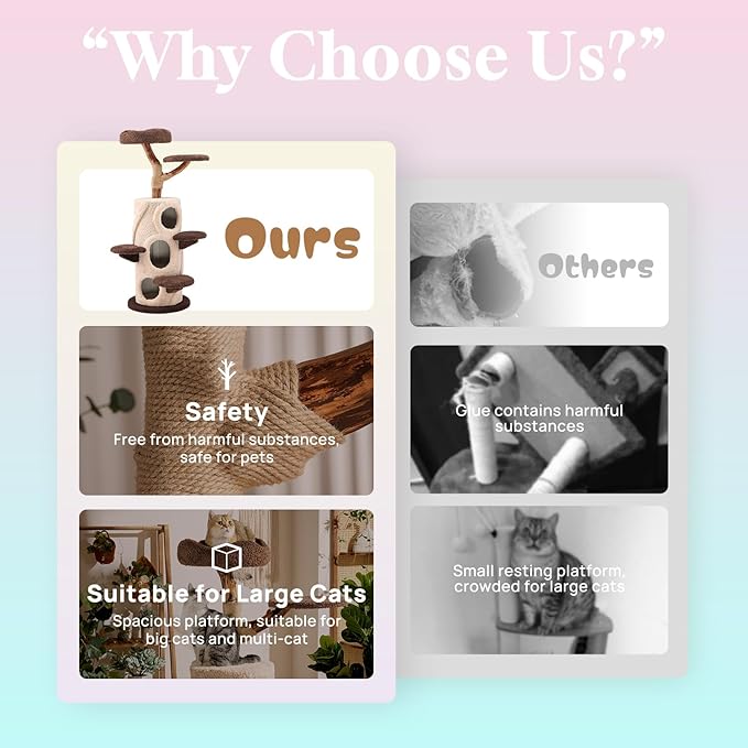 54.7'' Tall Modern Wood Cat Tree with 3 Level House, Luxury Cat Tower for Home Decoration, Large Cat Condo for Multi-Cat Families-Mewly Pet