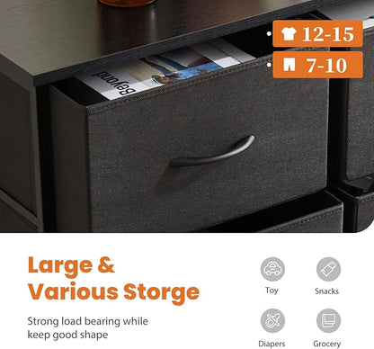 Sweetcrispy Dresser, Tall Dresser for Bedroom, Drawer Dresser Organizer Storage Drawers with 10 Drawers, Chest of Drawers with Fabric Bin, Steel Frame, Wood Top for Bedroom, Closet, Entryway