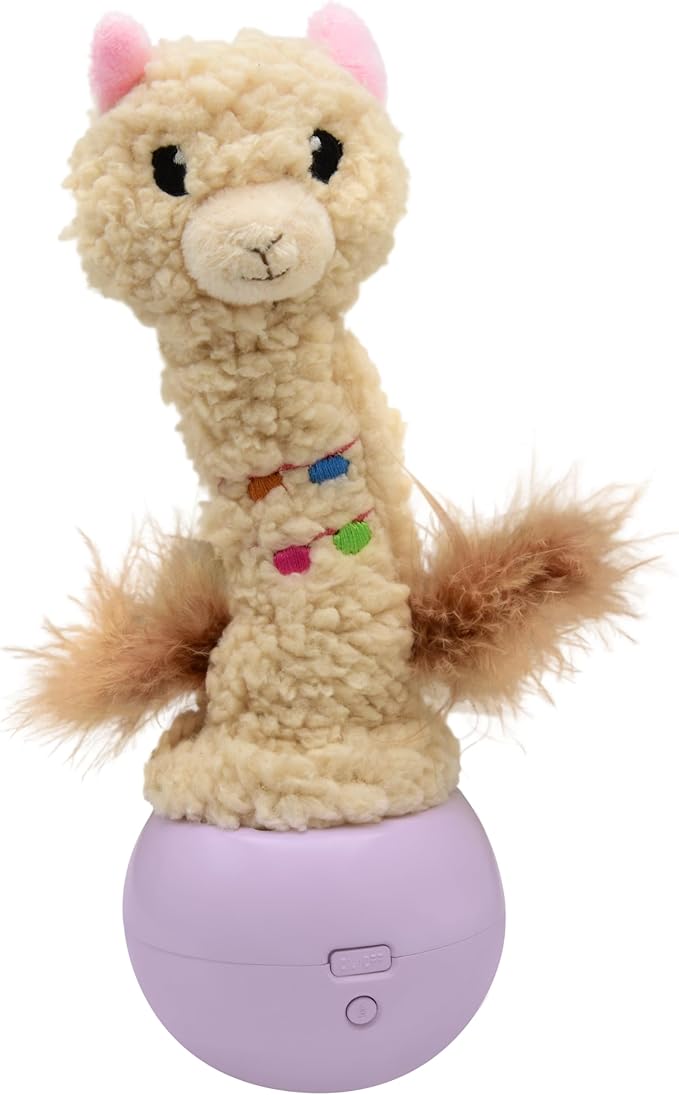 Catstages Electronic Dancing Llama Interactive Cat Toy, Wobbles and Plays Music, Battery Powered, Plush, White-Mewly Pet