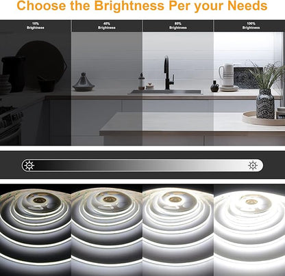 White COB LED Strip Light, Dimmable 16.4ft/5m LED Light, 6000K Daylight White 2400 LEDs High Lumen LED Tape Lights CRI 90+ with RF Remote and UL Power for Bedroom,Kitchen,DIY Home Decoration