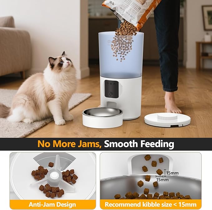 Automatic Cat Feeder with 1080P Camera, Two-Way Audio, APP Timed Auto Control Meals, 6L Dry Food Dispenser, 2.4G / 5G WiFi-Mewly Pet