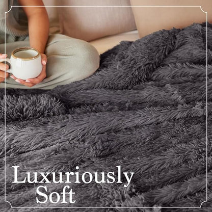 The Connecticut Home Co Throw Blanket Soft Fluffy Room Decor, Cozy Warm Throws for Bed, Couch, Gifts for Women, Bedroom Cute Aesthetic Blankets Shag and Sherpa, 65x50, Gray