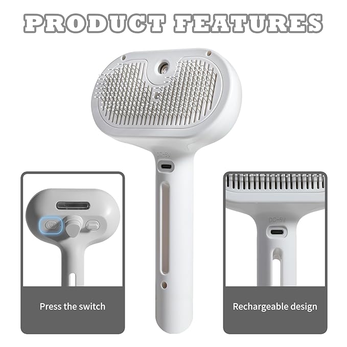 3-in-1 Steam Brush for Cats & Dogs – Hair Removal Comb with One-Click Release & Water Spray – Grooming Brush for Shedding, Long/Short Hair-Mewly Pet