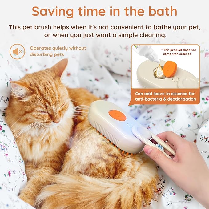 GKZ Cat Steam Brush, 3 in 1 Pet Comb for Massage, Cleaning, Shedding and Combing, Electric Mist to Prevent Flyaways for Home, Dogs and Cat Lovers - Khaki-Mewly Pet