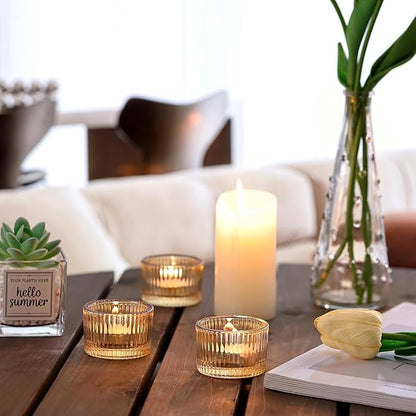 18 pcs Gold Tealight Candle Holders with 18PCS Tealights, Glass Votive Candle Holders Set for Table Centerpiece, Home Decor and Party Supplies