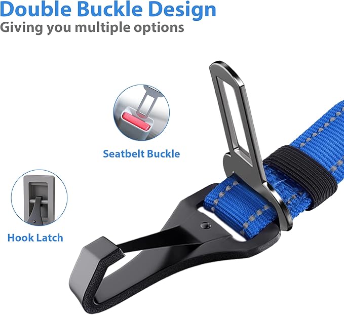 IOKHEIRA Dog Seatbelt - Adjustable Reflective Bungee Car Seatbelt with Aluminum Swivel Carabiner-Mewly Pet