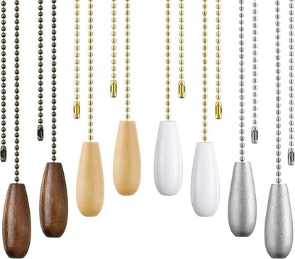 8 Pieces Ceiling Fan Pull Chains Extender Wooden Pendant Pull Chain Extension for Ceiling Light Lamp Fan (Walnut Color, White, Silver, Wood Color)