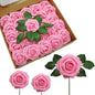 JOYLEX Artificial Flowers Realistic Roses, 25pcs Real Looking Fake Roses with Stem for DIY Wedding Bouquets Centerpieces Bridal Shower Party Home Romantic Decorations (Dark Pink)
