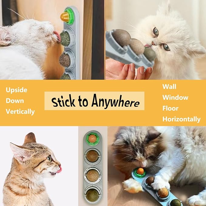 GATITOS Catnip Balls 3 Pcs, Catnip Ball for Cats Wall, Safe Healthy Kitten Chew Toys, Teeth Cleaning Dental Wall Treats, Edible Cats Lick Kitten Chew-Mewly Pet