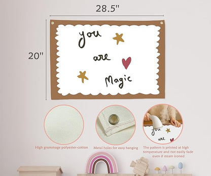 Baby Kids Growth Affirmation Stuff Nursery Above Crib Bedroom Playroom Reading Room Wall Decor Hanging Rectangular Banner Flag Sign Wall Art Baby Shower Baptism Birthday Christmas Gift You are Magic