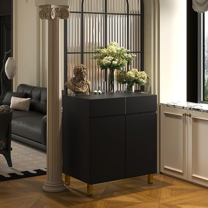 Large/Tall Litter Box Enclosure, Modern Wooden Litter Box Furniture for XL Litterbox with Drawer as Sideboard Cabinet (Black)-Mewly Pet