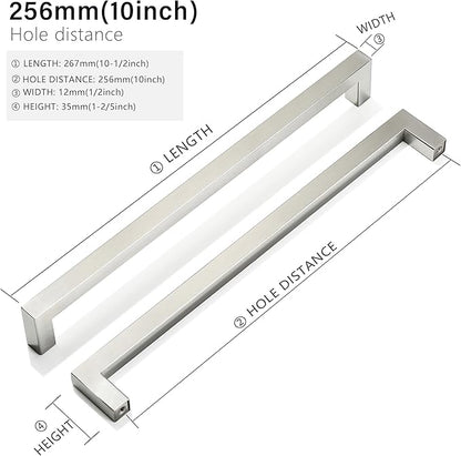 Cabinet Pulls Brushed Nickel Cabinet Handles Square Drawer Pulls, 30 Pack 10 Inch Stainless Steel Kitchen Door Cupboard Cabinet Handles, Cabinet Hardware Drawer Handles, 256mm Hole Centers