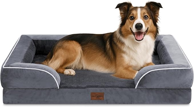 Comfort Expression Large Dog Beds Waterproof Orthopedic Foam Dog Sofa Beds Comfy Pet Bed with Washable Removable Cover & Non-Slip Bottom(Large,Dark Grey)-Mewly Pet