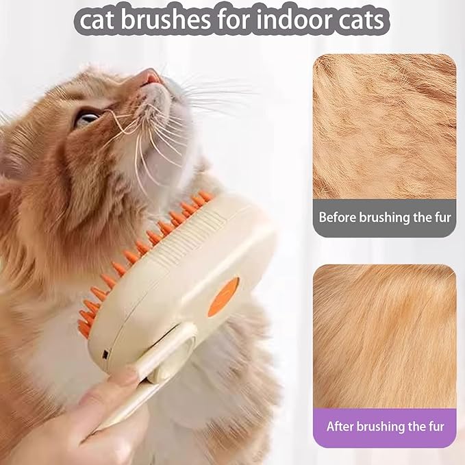 cat steam brush for shedding -4 in 1 Rechargeable Steam Brush for Cats and Dogs, Anti-static, Massage, Cleaning, Shedding & Combing All In One! grooming tool for cats and dogs（Brown）-Mewly Pet