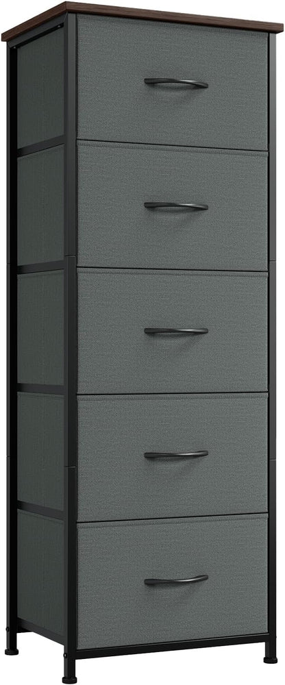 Somdot Dresser for Bedroom with 5 Drawers, Storage Organizer Chest of Drawers with Removable Fabric Bins for Closet Bedside Living Room Laundry Entryway Hallway, Charcoal Grey