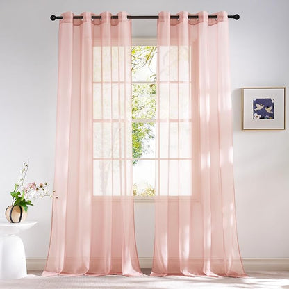 NICETOWN Light Pink Sheer Curtains for Girls Room 84 inch Length, Grommet Casual Voile Sheer with Light Filtering Window Treatments for Nursery Room, 2 Panels, W54 x L84
