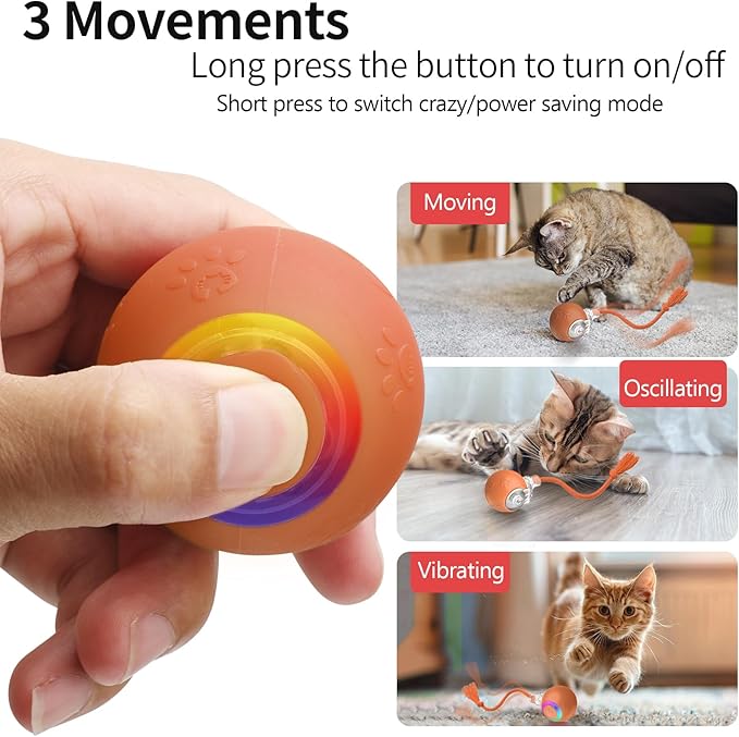 Interactive Cat Toys, Automatic Moving Cat Toys for Bored Indoor Adult Cats, Fast Rolling, Chirping & Motion-Activated Kitty Toys, Fun Gift for Cats with Speedy Tail 2.0, USB Rechargeable, Orange-Mewly Pet