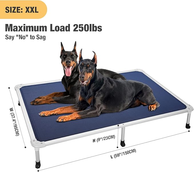 Veehoo Chew Proof Elevated Dog Bed - Cooling Raised Pet Cot - Silver Aluminum Frame and Durable Textilene Mesh Fabric, Unique Designed No-Slip Feet for Indoor or Outdoor Use, Blue, XX-Large, CWC2003-Mewly Pet