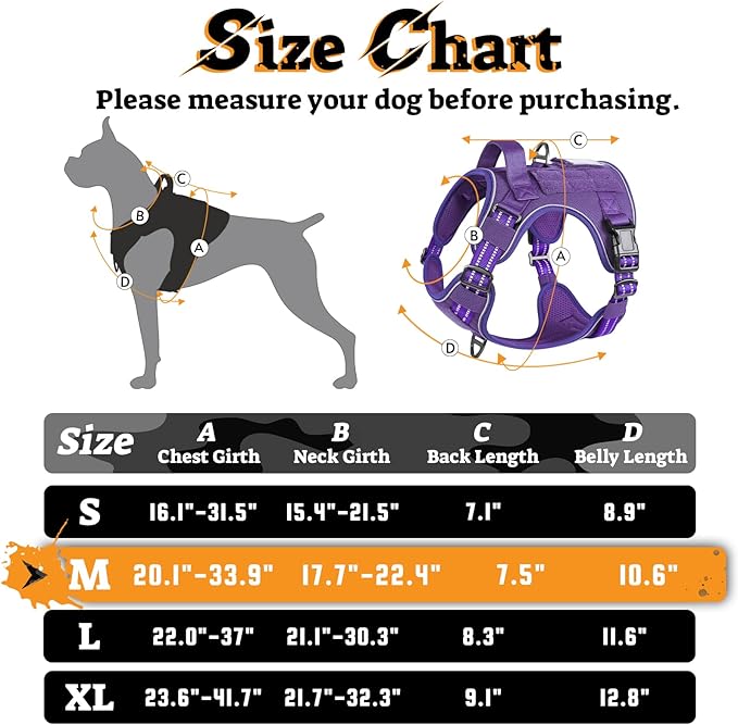rabbitgoo Dog Harness Medium Sized No Pull, Tactical Service Pet Vest with Molle and Control Handle, Adjustable and Reflective Military Harness for Easy Walking and Training, Purple, M-Mewly Pet