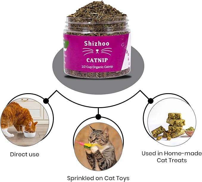 Catnip for Cats with Leaves and Flowers 100% Natural and Organic Catnip Premium Cat Nip for Cats & Kittens Used as a Snack or Refillable Catnip Treats for Cats (1/2 Cup, 2 Ounces)-Mewly Pet