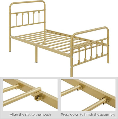 Yaheetech Classic Metal Platform Bed Frame Mattress Foundation with Victorian Style Iron-Art Headboard/Footboard/Under Bed Storage/No Box Spring Needed/Twin Size Antique Gold